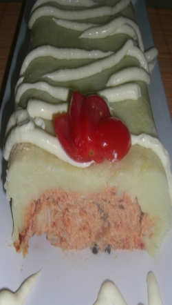 Plum-cake de patata, pisto y bacalao en Experimentando en la cocina