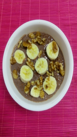 Gachas o porridge de chocolate y plátano en Experimentando en la cocina