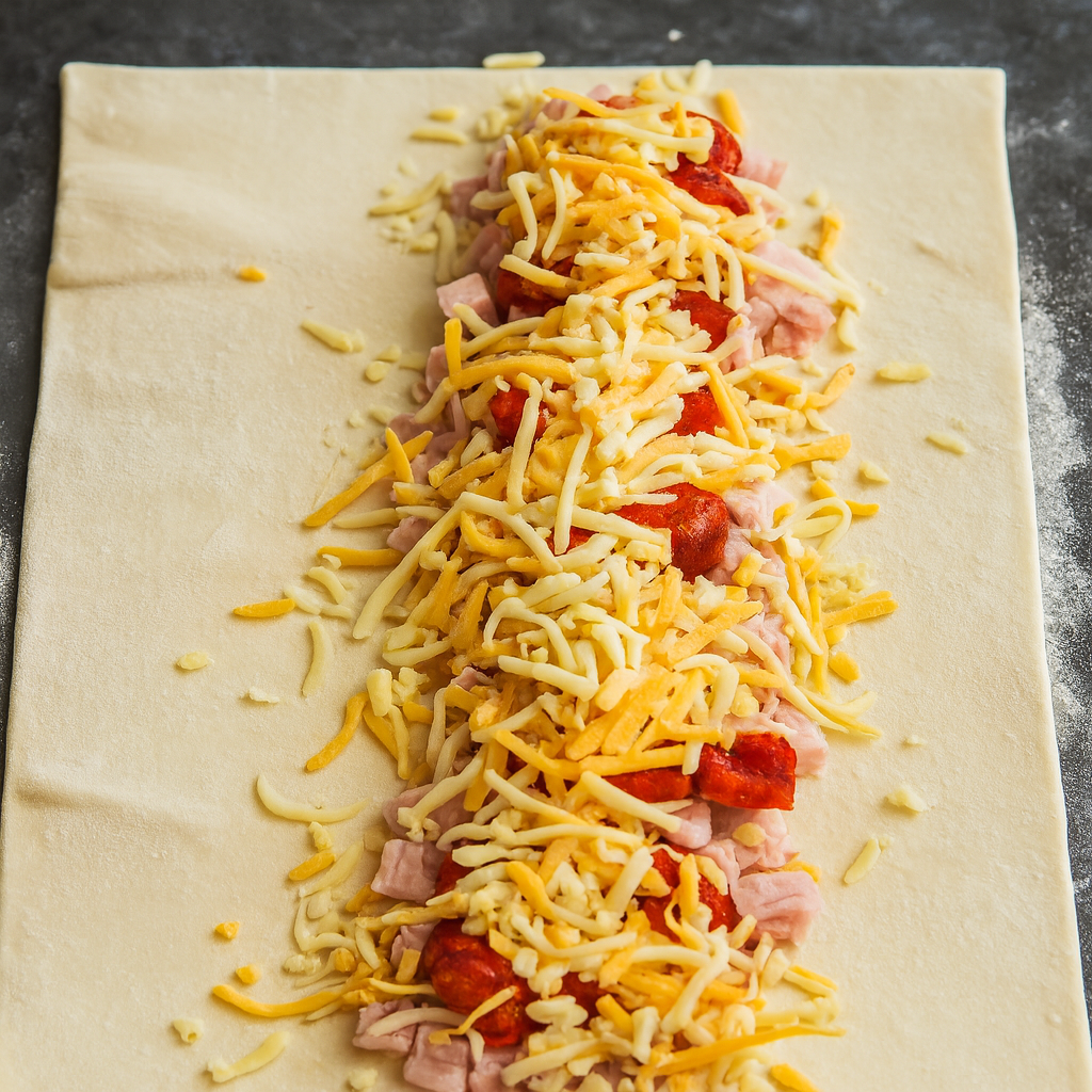 Hojaldre relleno de chistorra y jamon york