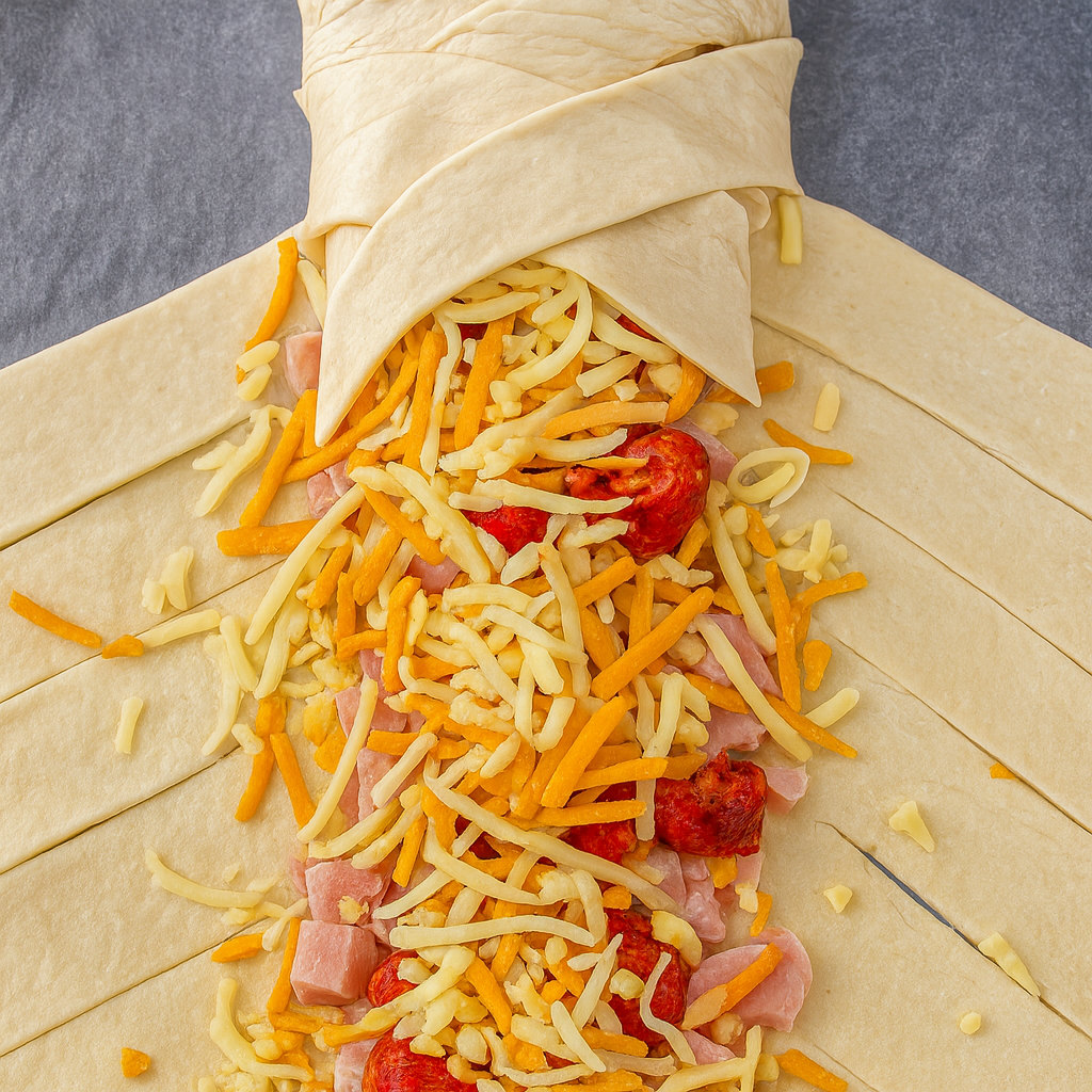 Hojaldre relleno de chistorra y jamon york