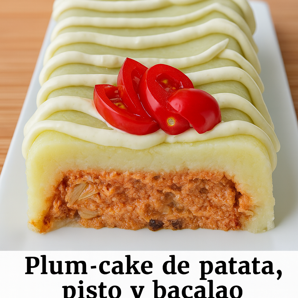 Plum-cake de patata, pisto y bacalao