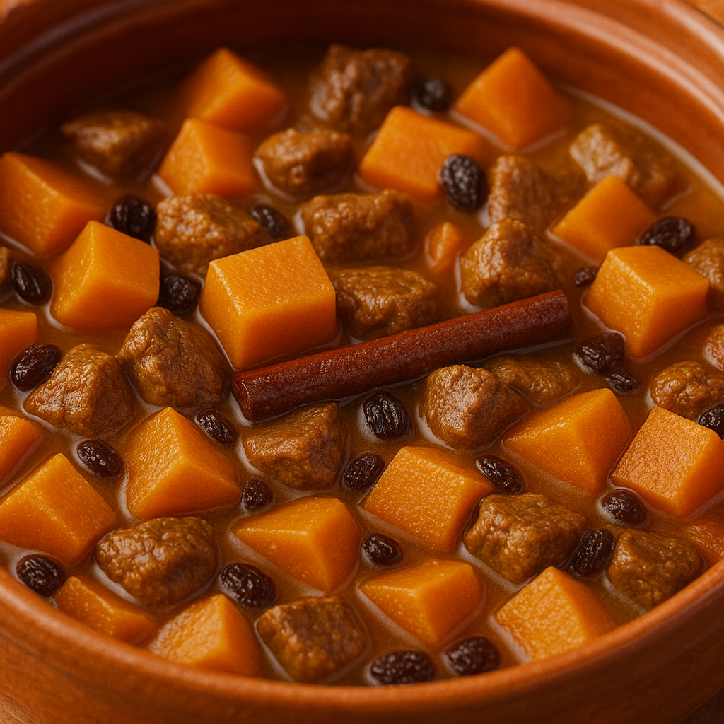 Cordero con boniatos y pasas