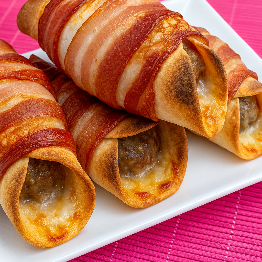 Rollitos rellenos de carne picada y bacon