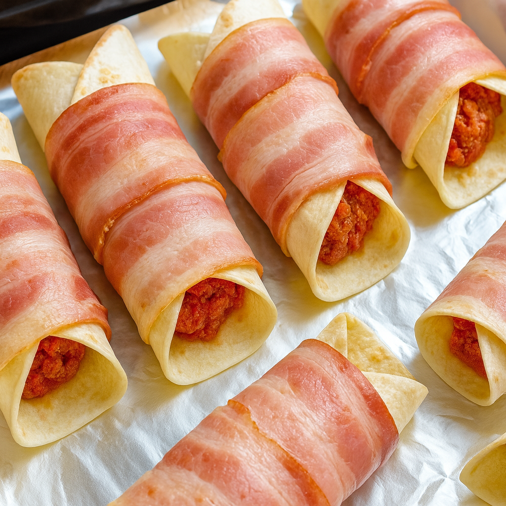 Rollitos rellenos de carne picada y bacon