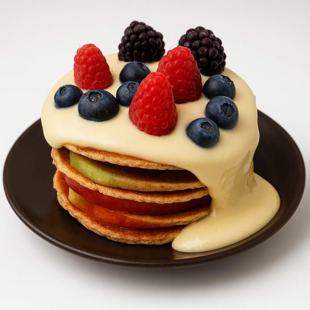 Torre de tortitas con frutas fit