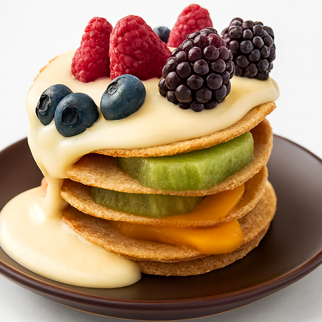 Torre de tortitas con frutas fit