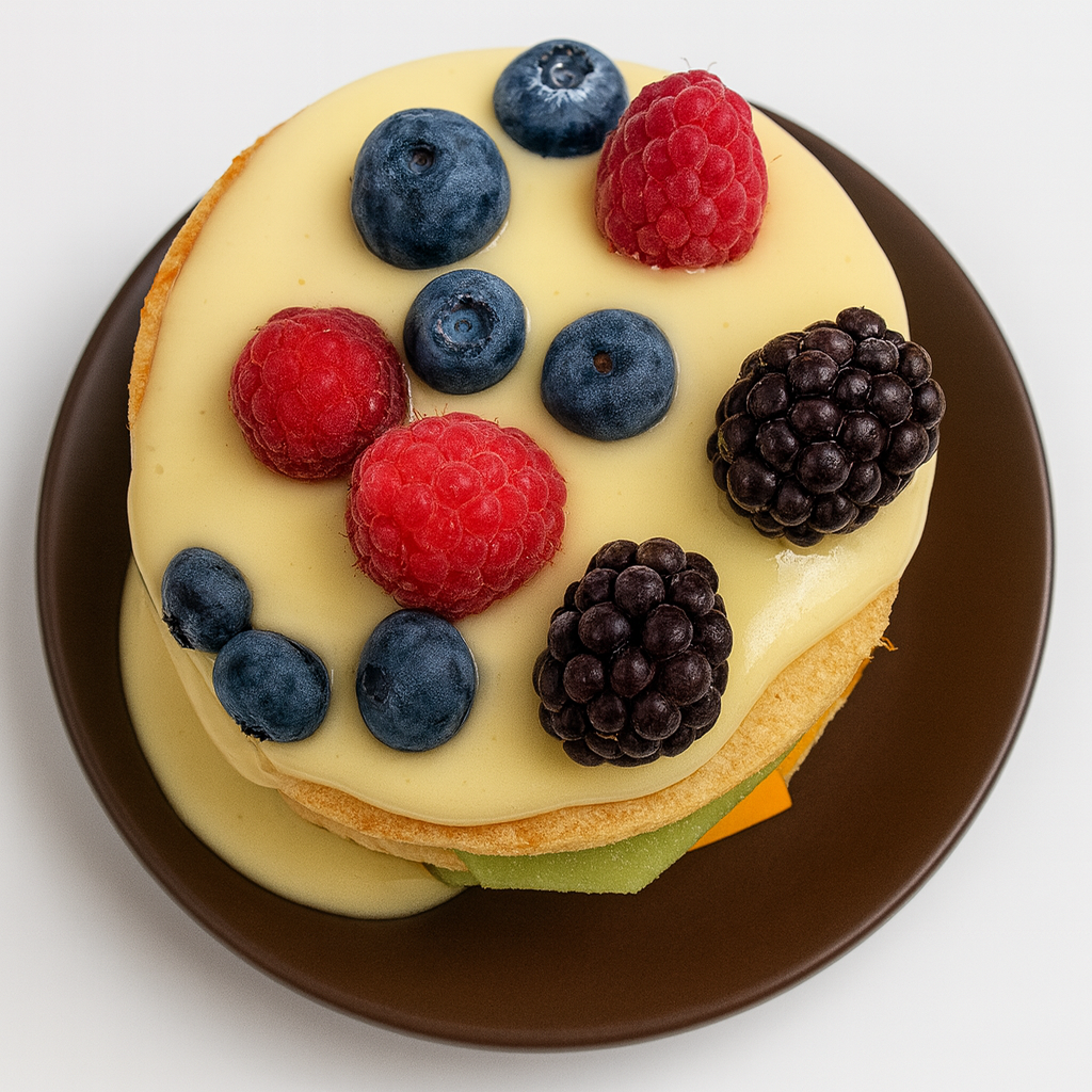 Torre de tortitas con frutas fit