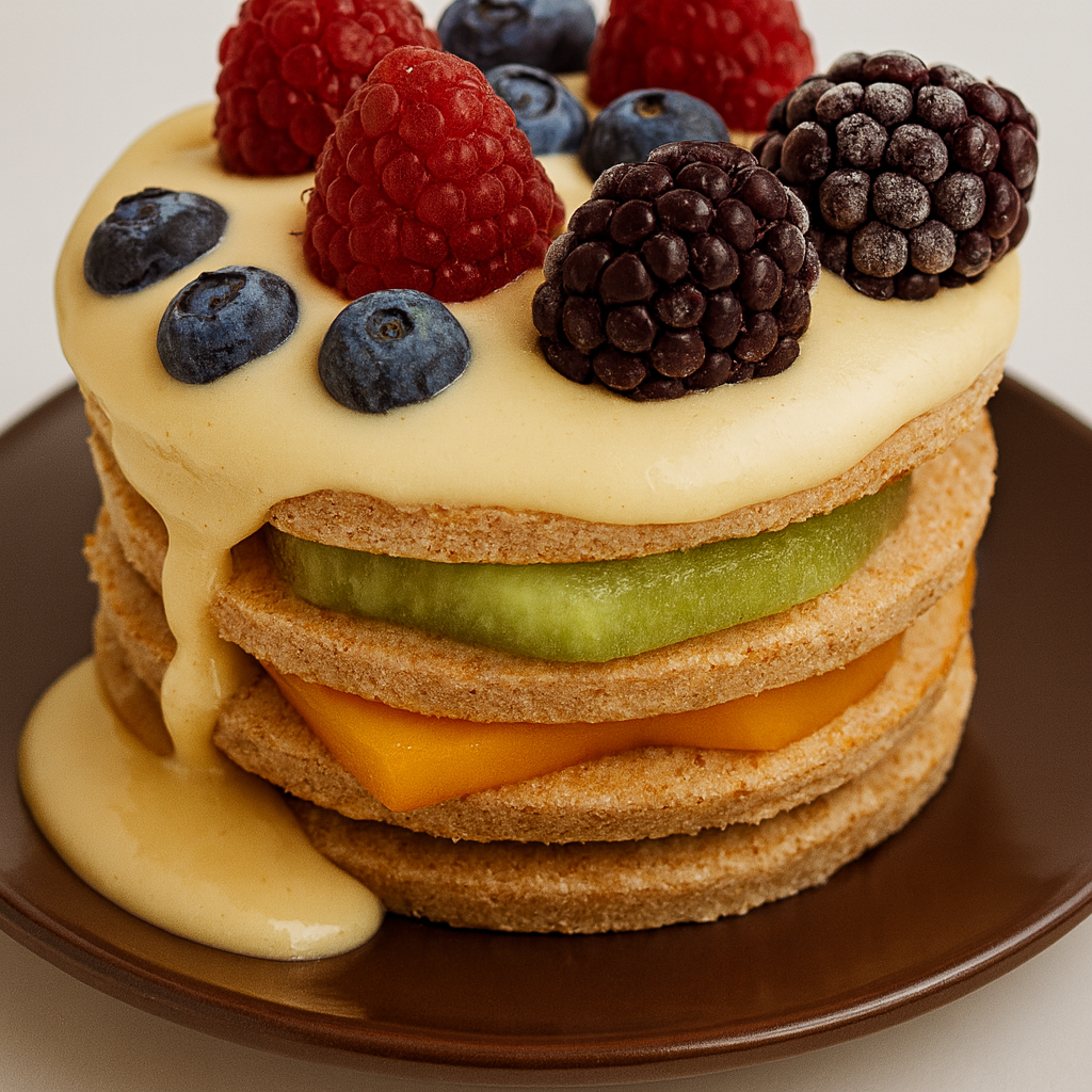 Torre de tortitas con frutas fit