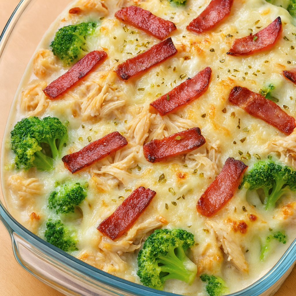 Brócoli con pollo desmechado gratinado