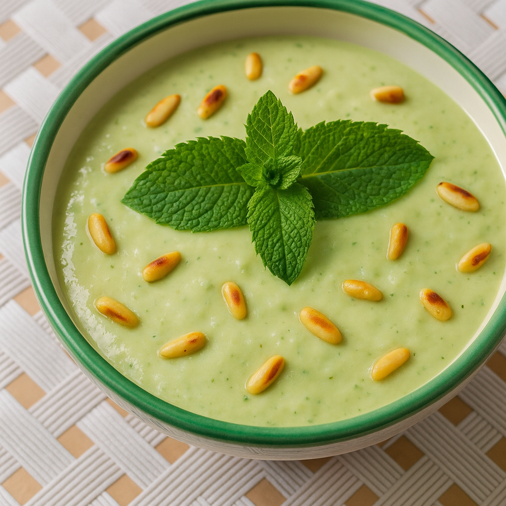 Crema fría de manzana, aguacate y lima a la menta