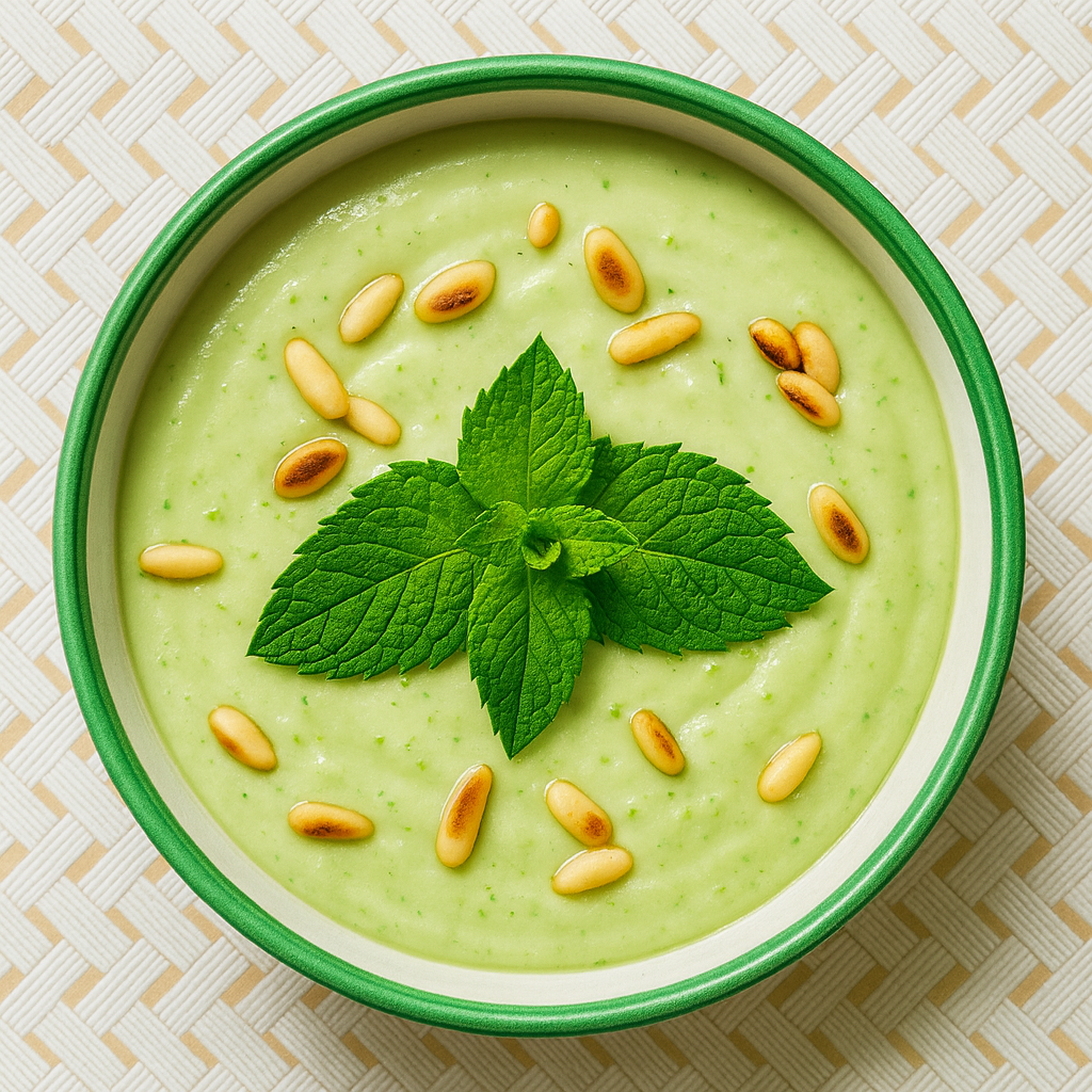 Crema fría de manzana, aguacate y lima a la menta