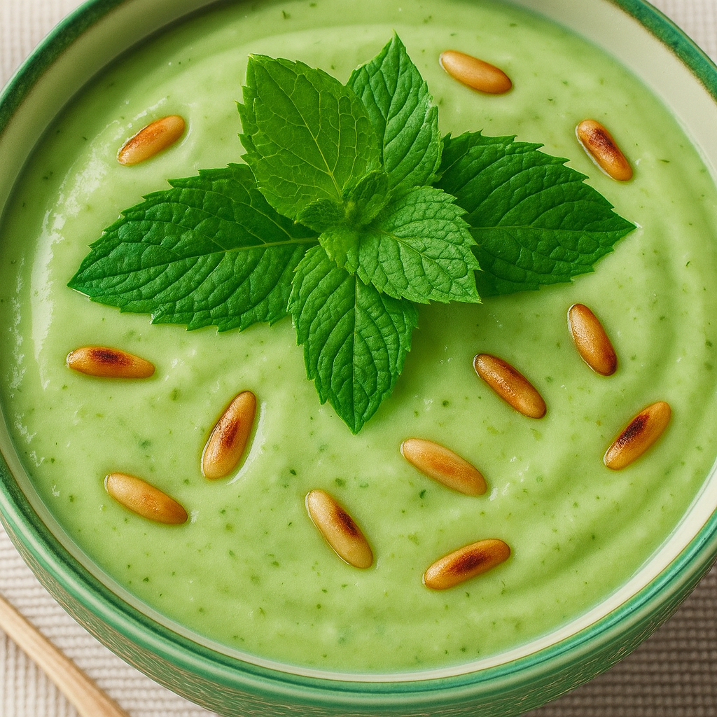 Crema fría de manzana, aguacate y lima a la menta