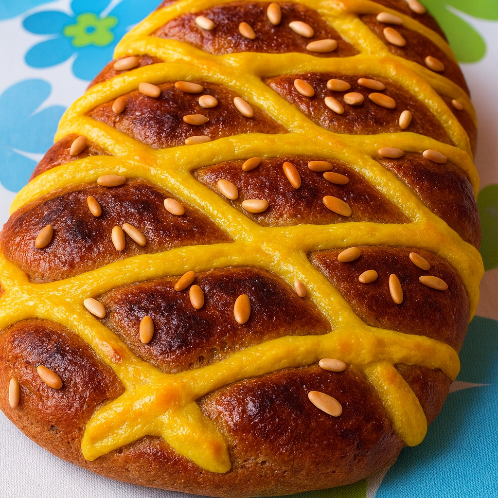 Coca de San Juan sin azúcar con crema y piñones