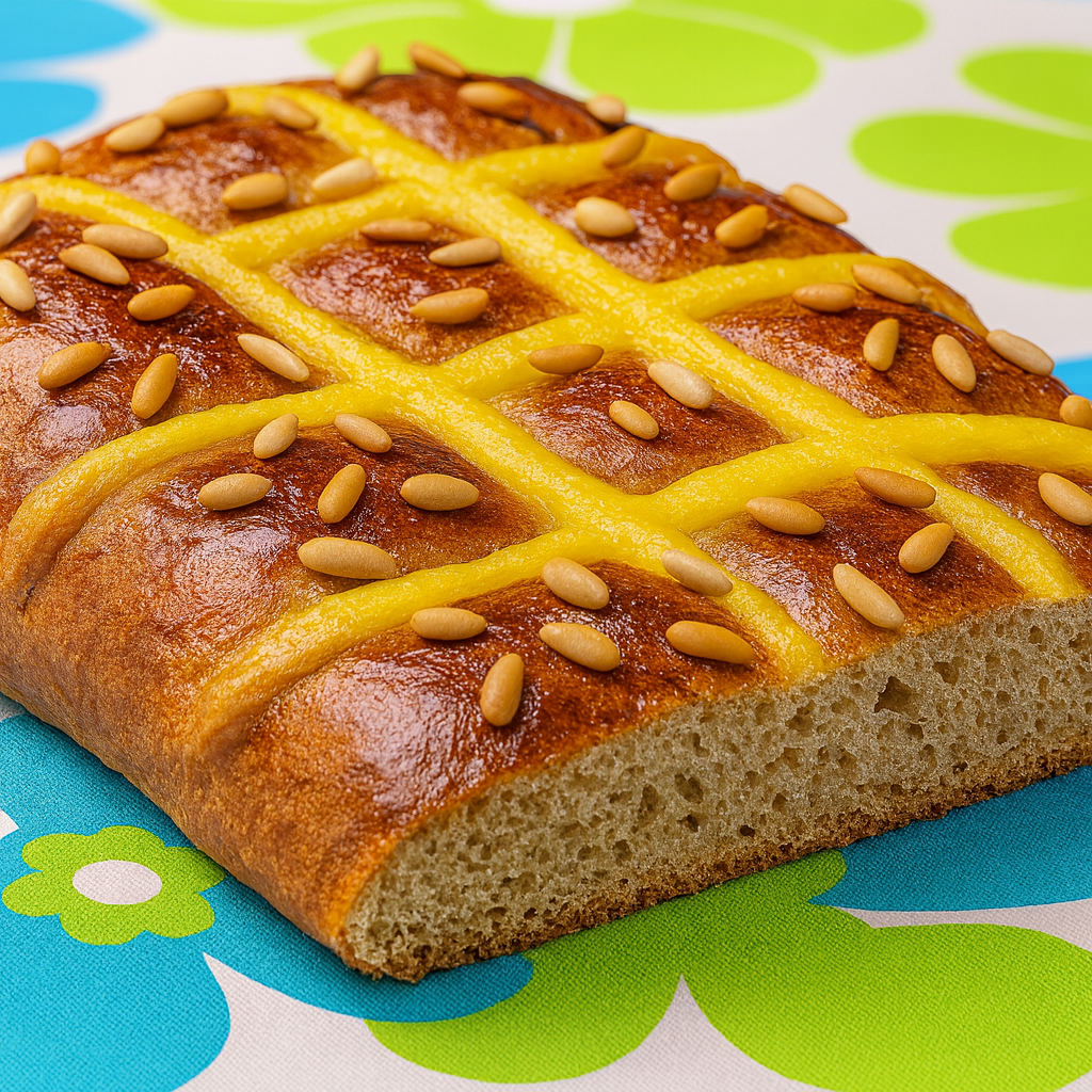 Coca de San Juan sin azúcar con crema y piñones