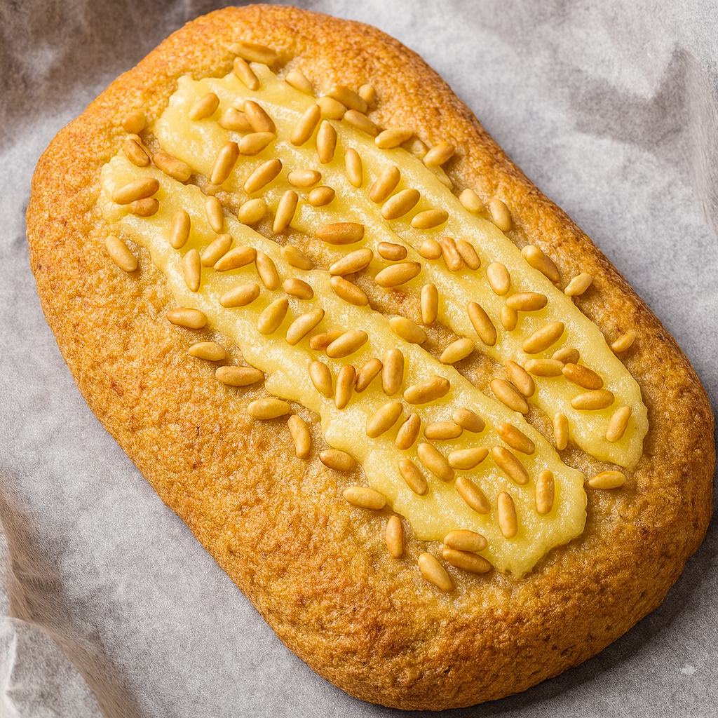 Coca de San Juan sin azúcar con crema y piñones