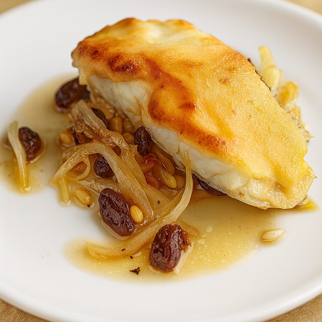 Bacalao encebollado y gratinado