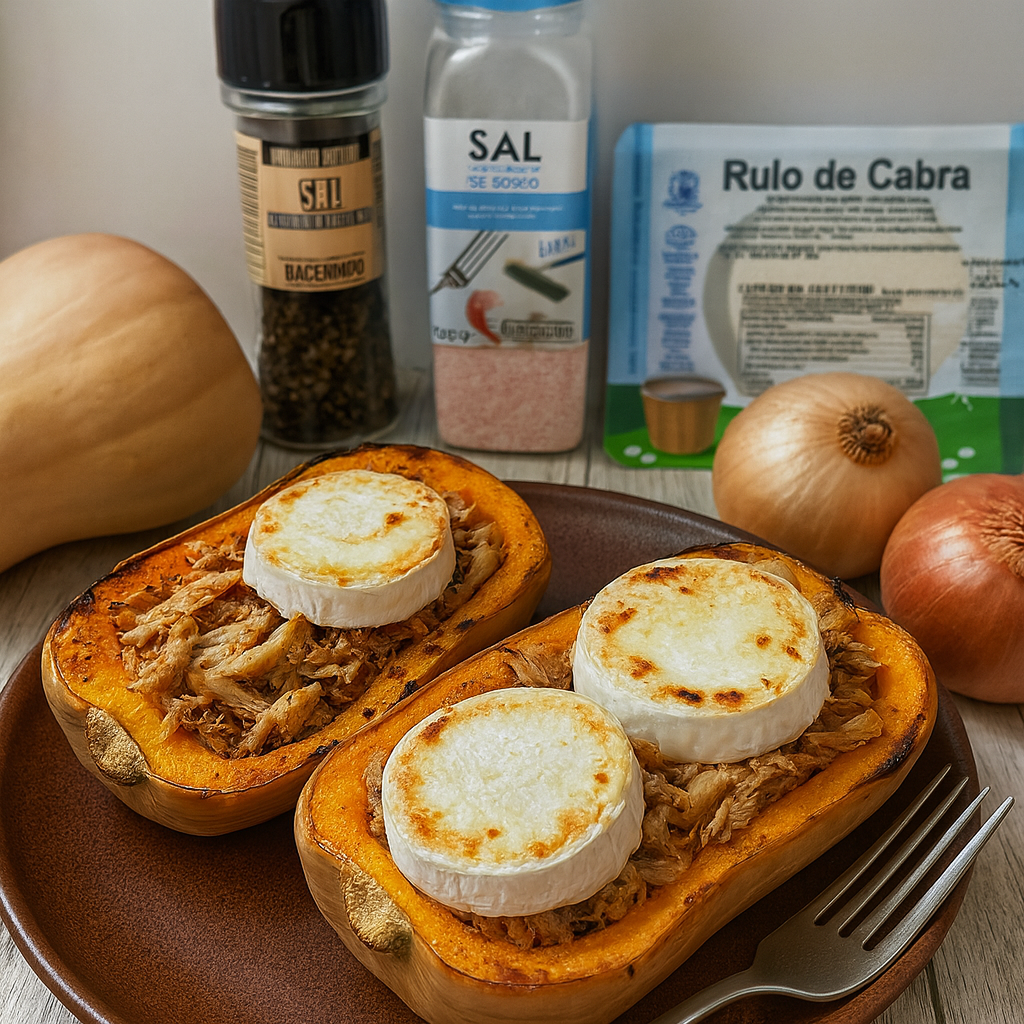 Calabaza rellena de pollo y queso de cabra