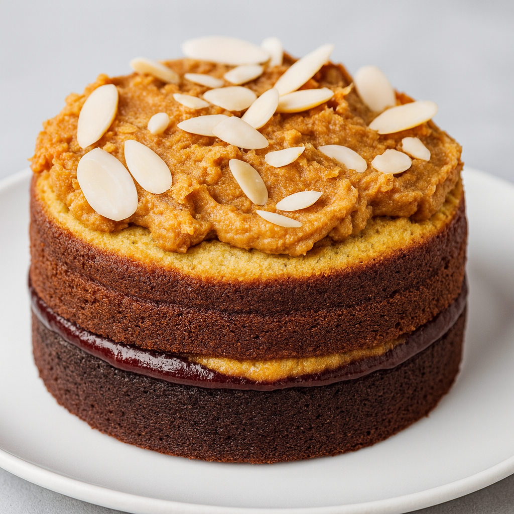 Bizcocho de nueces y crema de cacahuete